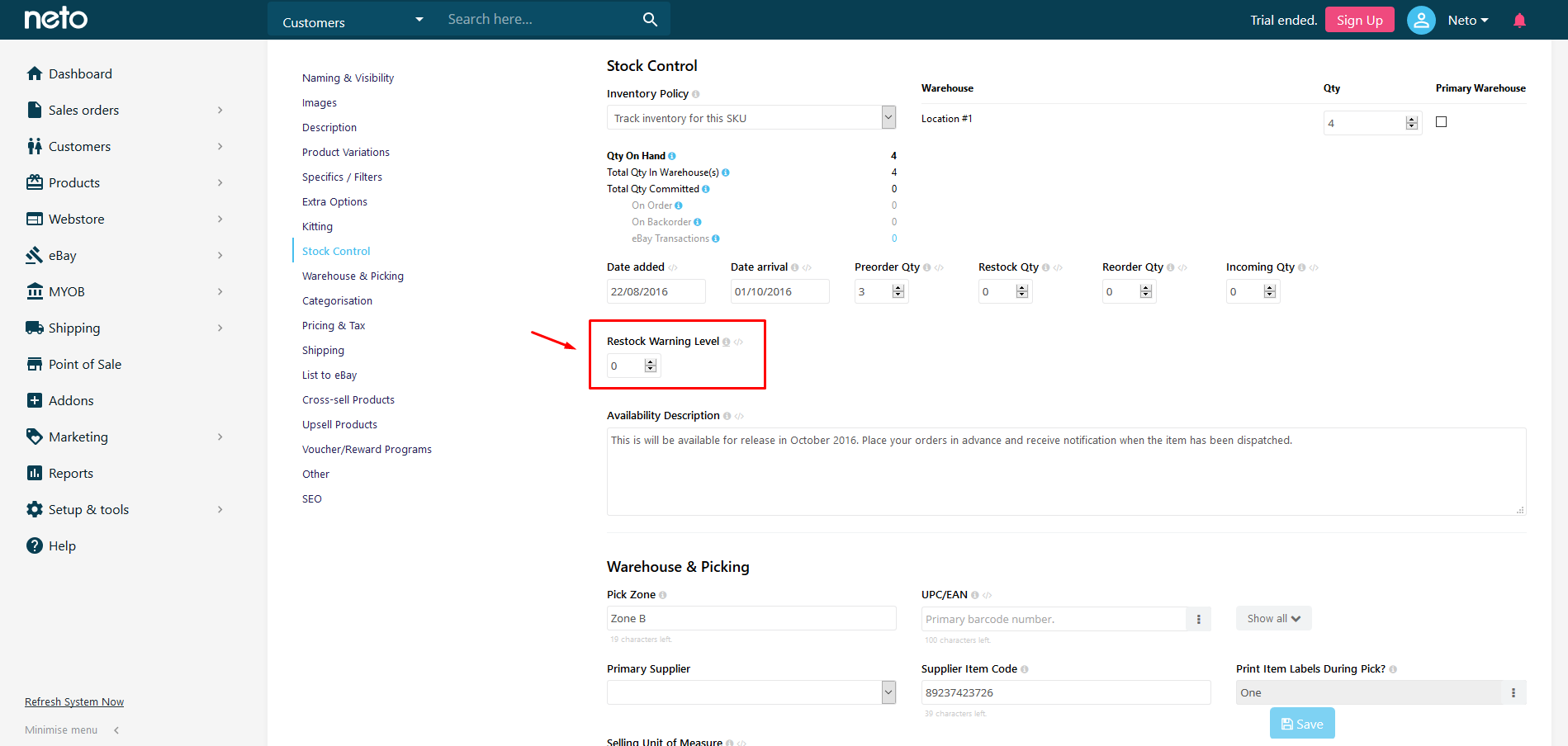 Enabling stock alerts