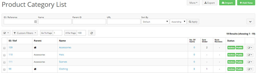 Product category list