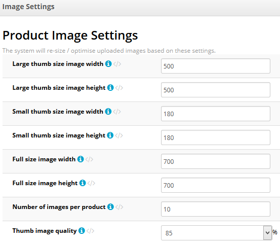 product image settings